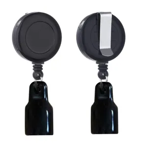 Porte-briquet rétractable avec clip de ceinture, enrouleur porte-clés noir pratique.