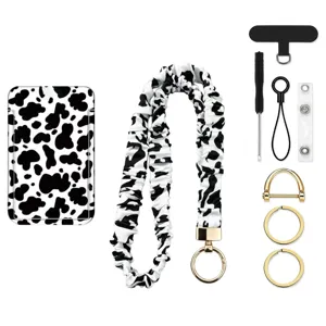 Kuhmuster Kartenhalter Set mit elastischem Scrunchie Lanyard und Metallzubehoer.