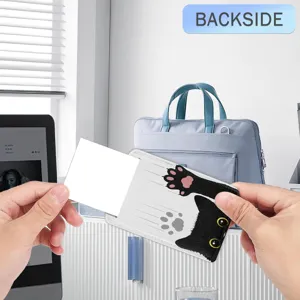 Fashionable cute black cat leather luggage tag and travel ID card holder for suitcase.
