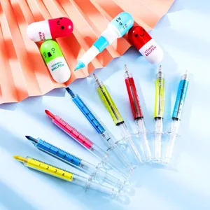 Süße Spritzen Textmarker und Kapsel Kugelschreiber Set, lustige Schüler Schreibwaren.