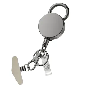 Porte-clés rétractable en alliage de zinc enrouleur de badge avec languette téléphone, gris 4cm.