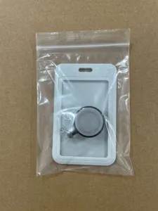 Transparent vertical ID badge card holder with retractable black reel clip for office daily use.