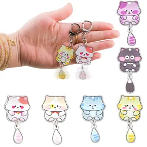 Porte-clés chat en acrylique mignon avec pendentif balançant pour sacs à main.