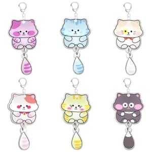 Porte-clés Chat en Acrylique Mignon Pendentif Animal de Dessin Animé Ornement Suspendu Transparent Anneau de Clés Charme de Sac