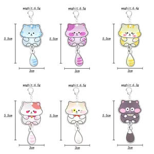 Joli ensemble de porte-clés chat en acrylique pendentif animal dessin animé charme décoratif
