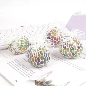 Close-up detail view of colorful mesh squeeze stress balls designed for sensory hand relief.