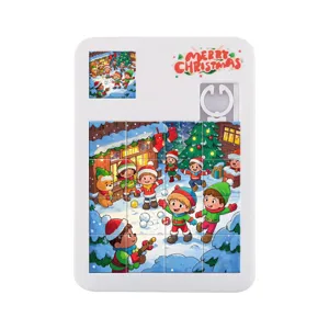 Vista detallada de primer plano del rompecabezas deslizante navideño, con 16 bloques y gráficos.