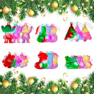 Natale Silicone Push Pop Bubble Fidget Toy Mini Portachiavi Antistress Carino
