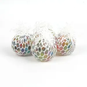 Squeeze mesh stress ball toy with colorful water beads for anxiety relief and fun play.
