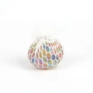 Colorful mesh squeeze ball for stress relief, fun sensory fidget toy with colorful beads.