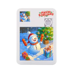 Navidad rompecabezas deslizante juguete 16 rejillas rompecabezas niños educativo blanco