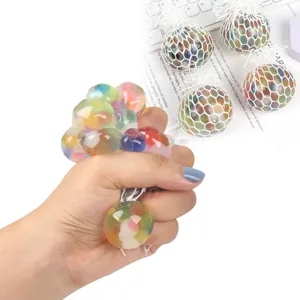 Novelty Stress Relief Grape Ball Sensory Fidget Toy Colorful Water Beads Mesh Squeeze Ball For Adults Kids