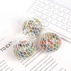 Mesh stress relief balls sensory squeeze toys colorful beads funny decompression toy set