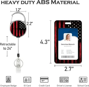 Αναδιπλούμενη θήκη καρτών και badge reel με υλικό ABS βαρέος τύπου και σημαία ΗΠΑ.