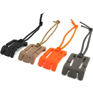 Outdoor tactical webbing zipper pull buckles with elastic cord, detailed close-up shot.