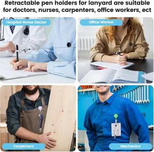 Retractable badge reel pen holder with silicone loop for nurses, doctors and workers.