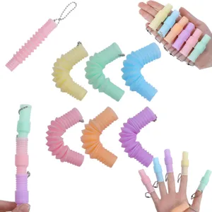 Colorful Plastic Pop Tube Keychain Stress Relief Fidget Toy Portable Key Ring For Kids Teens Daily Fun Accessories
