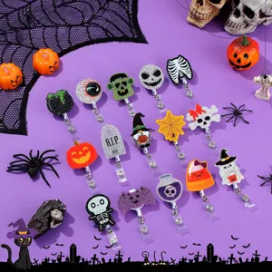 Halloween Acryl einziehbar Ausweishalter Set, niedliche Cartoon gruselig Krankenschwester Clip.