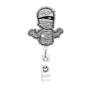 Glitzernde Halloween Mumie Ausweisjojo mit Krokodilklemme fuer Namensschilder und ID Karten