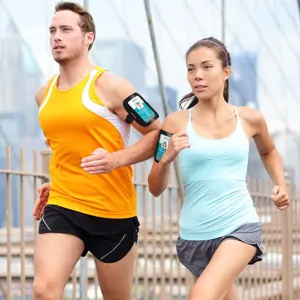 Outdoor running sports armband with clear ID badge card holder, adjustable elastic strap.
