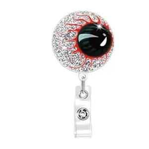 Halloween Strass Augenbuehne Ausweisjojo, glaenzender ID Kartenhalter mit Krokodilklemme