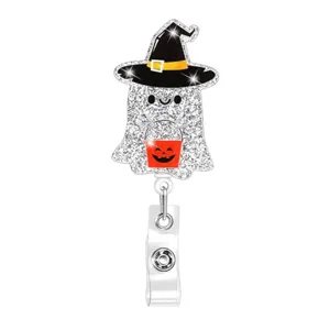 Halloween Glitzer Geist Ausweisjojo mit Krokodilklemme niedliches Design Namenshalter