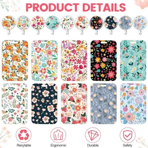 Blumenmuster einziehbarer Ausweishalter und ID Kartenhalter Set für Büro und Pflege.