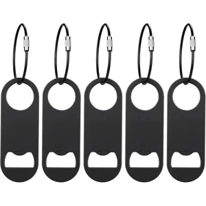 Ausziehbarer Edelstahl Flaschenöffner Schlüsselanhänger Tragbarer Flacher Bierkapselheber EDC Werkzeug Mit Stahldraht Kordelring Für Bar Camping Herren Geschenk Schwarz