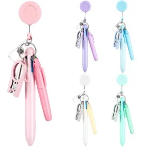 Juego de Carrete de Insignia de Enfermera Macarrón Soporte de Identificación Retráctil Con Bolígrafo Multifunción Y Tijeras Plegables Para Personal Médico Papelería