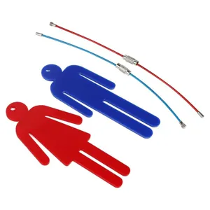 Acrylic restroom sign keychains with wire lanyards for men and women public bathroom.