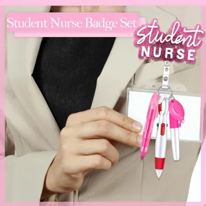 Detailansicht des Studentenschwestern-Ausweishalter-Sets mit Textmarker und Halter.