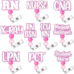 Ausziehbarer Rosa Glitzer Krankenschwester Ausweishalter Perlen Medizinische ID Clip Für CNA RN LPN PCT Röntgen Student Personal Geschenk