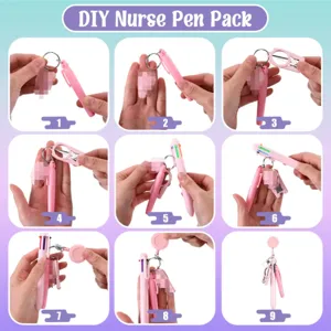 Kit de bolígrafo de enfermera DIY con portacredencias retráctil, bolígrafo y mini tijeras.