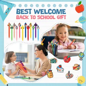 Niedliche Cartoon-Gelschreiber Set mit bunten Silikonaufsätzen, perfektes Schulstart-Geschenk.