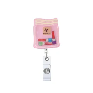 Akryl Badge Reel einziehbar Halter rosa Biohazard Probebeutel Krankenschwester ID Clip