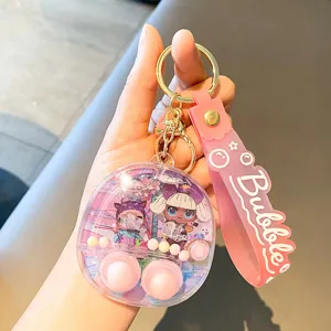 Cute cartoon water game console keychain, portable liquid toy pendant for keys and bags.