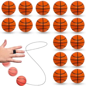 Finger return basketball toy for hand-eye coordination training with elastic string.