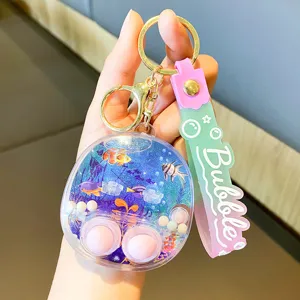 Cute cartoon liquid quicksand keychain fish water toy lovely bag pendant key ring gift