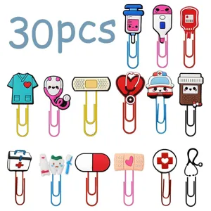 Cartoon Medical Theme Paper Clips Silicone Metal Bookmarks Nurse Doctor Pharmacy Stethoscope Ambulance Pill Heart Shaped Stationery For Students Office
