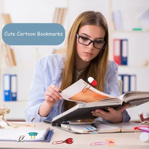 Cute cartoon medical bookmarks and colorful paper clips for student stationery office.