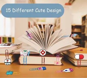 Cute medical theme paper clips bookmarks set, 15 different designs for students.