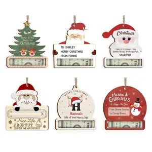 Ornamento Appeso Natalizio in Legno Decorazione per la Casa Festiva Babbo Natale Pupazzo di Neve Porta Contanti