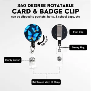 Einziehbarer 360 Grad drehbarer Ausweishalter mit Schmetterling Print und stabilem Clip.