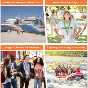 Bunte Polyester-Lanyard und PVC-Ausweishalter-Set für Gruppenreisen, Veranstaltungen und Events.