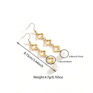 Pendientes colgantes de trébol perla en acero inoxidable, diseño elegante y moderno.