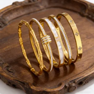 Stainless steel 18k gold plated bracelet set geometric luxury fashion jewelry for women