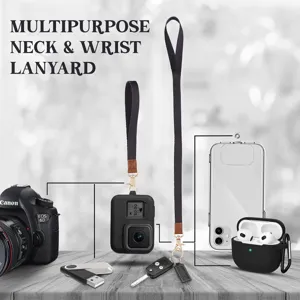 Cordón multiusos para cuello y muñeca con tarjetero, correa desmontable para cámaras y llaves.