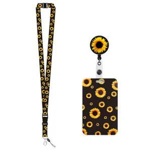 Sunflower lanyard id badge holder set retractable reel office neck strap cute floral