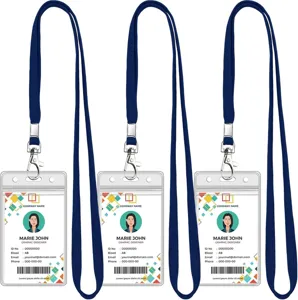 Portatarjetas de identificación vertical impermeable con cordón azul para personal.