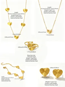 Elegante set di gioielli collana bracciale anello orecchini cuore in acciaio inox oro